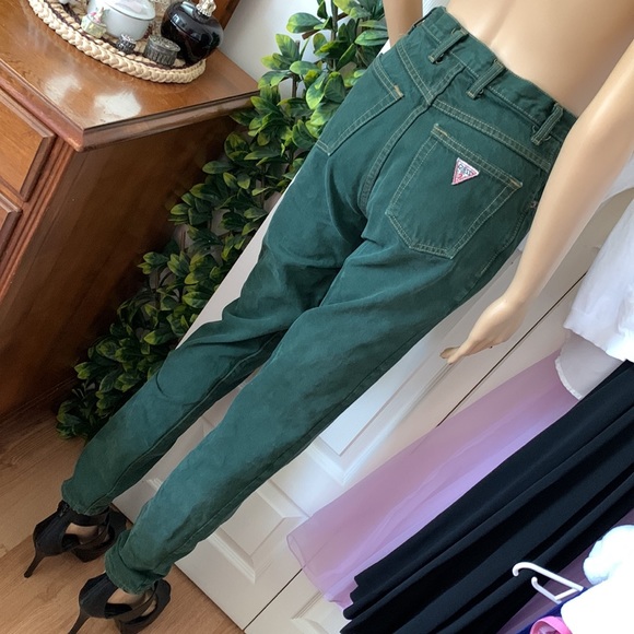 GUESS vintage 90s High rise high waist GREEN skinny denim jeans 25 waist - Picture 12 of 16